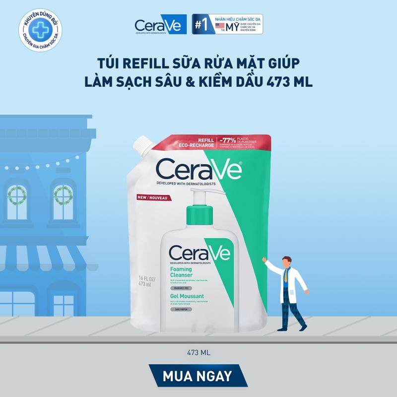 FlashSale Sữa rửa mặt giúp làm sạch sâu dành cho da dầu Cerave Foam Cleanse 473ML - Refill tạo bọt làm sạch sâu dịu nhẹ và cung cấp độ ẩm cho da. Chăm sóc da_Sữa rửa mặt_Skincare cho Nam và Nữ_Cleansing