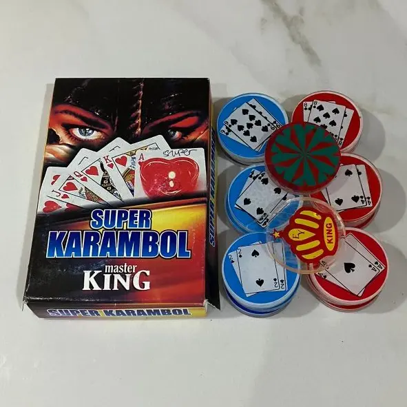 Biji Karambol Super Diameter Besar / Jumbo Motif Kartu Remi Master King / Random | koin krambol 2 lapis tebal 5 mm original | 1 set buah kerambol 5mm glossy | coin bola carambol | anak carrom games