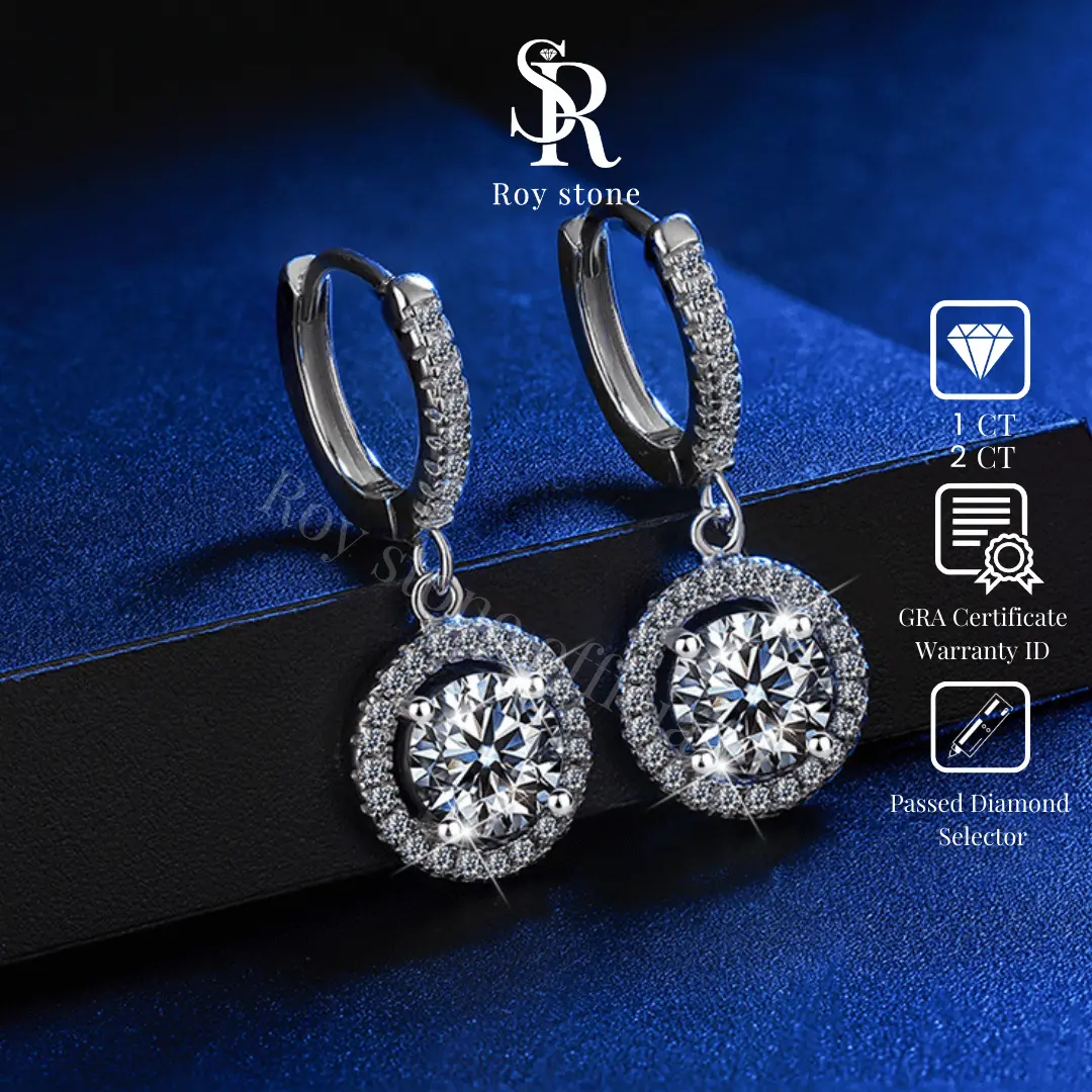 RoyStone - Anting Wanita Moissanite Sertifikat GRA Original Lapis Emas - Luna Earrings