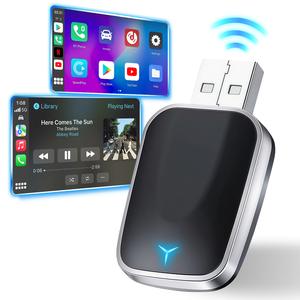 2025年版 CarPlay 対応ワイヤレスアダプター for iPhone/Android、2.4/5G WiFiとBluetooth 5.0 2-in-1、Android Auto ワイヤレスアダプター、Plug & Play、USB-A & USB-Cアダプター、高速安定接続、carplay ドングル