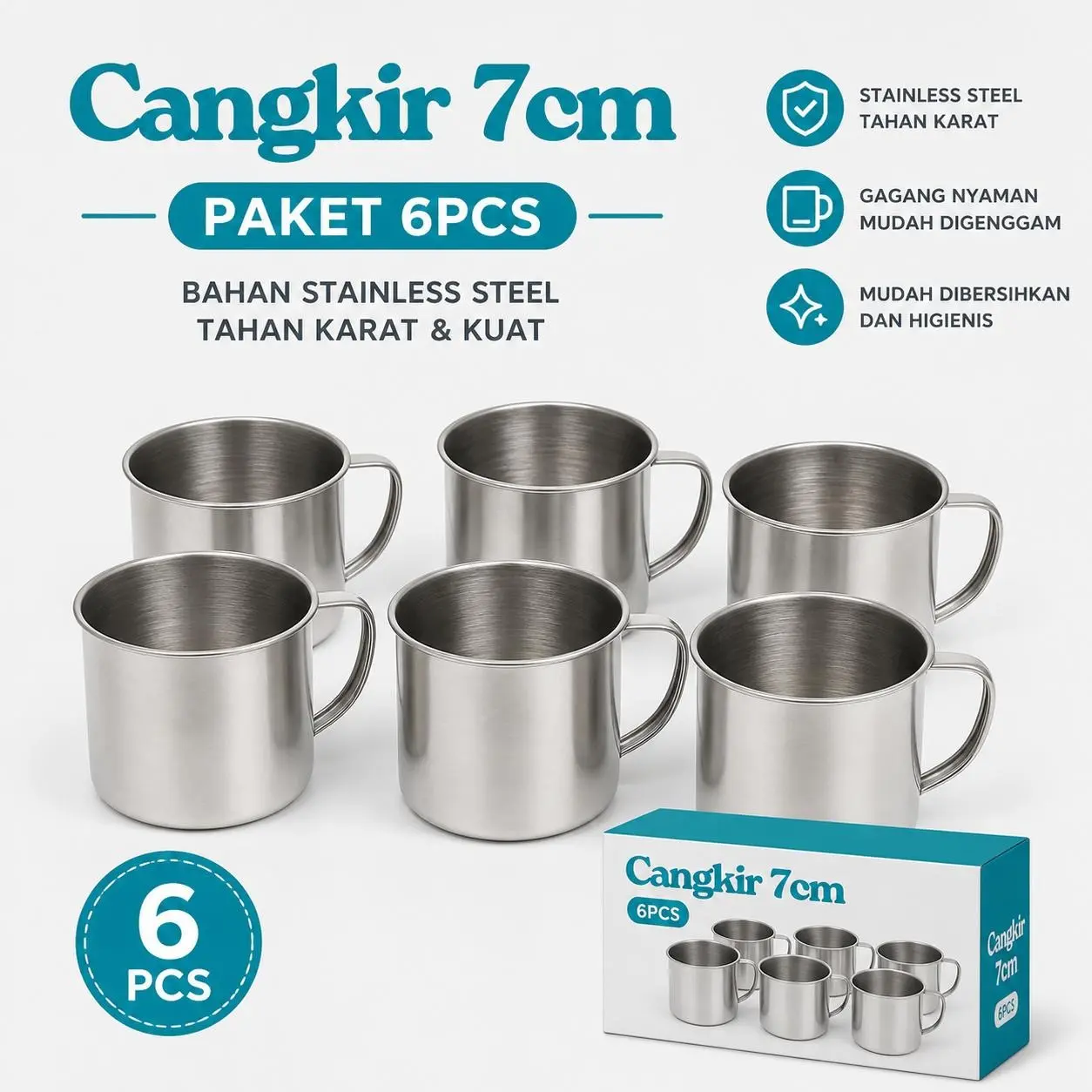 6PCS CANGKIR STAINLESS KECIL