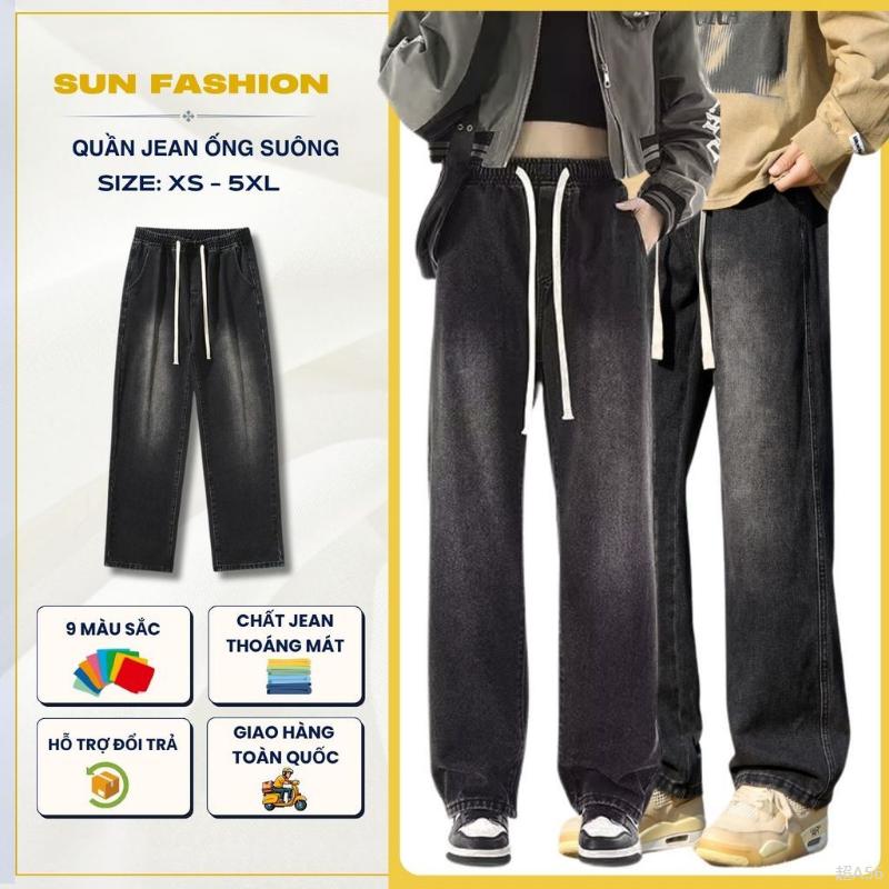 Quần jean nam nữ ống rộng SUN 09 màu XANH THẪM RÁCH thiết kế cạp chun dễ phối…