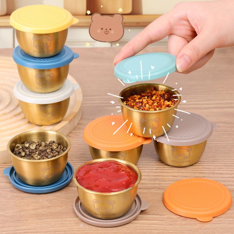 Product Introduction of Stainless Steel Sauce Cup with Lid Cute Bear Pattern Small Seasoning Box Reusable Leakproof Sushi Mustard Condiment Dip Bowl 29