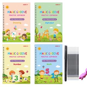 Set de Magic Groove Libro de Práctica de Escritura para Niños de 3 a 6 Años, Lápiz de Aprendizaje Reutilizable con Letras y Números Borrables, Incluye Actividades de Colorear y Habilidades de Matemáticas
