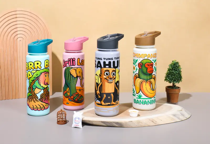 Product Introduction of Digisoria PH 800ml Solid Colored Handheld Tungtung Sahur Water Bottle Cup with Fun Animal Designs straw tumbler kids 8