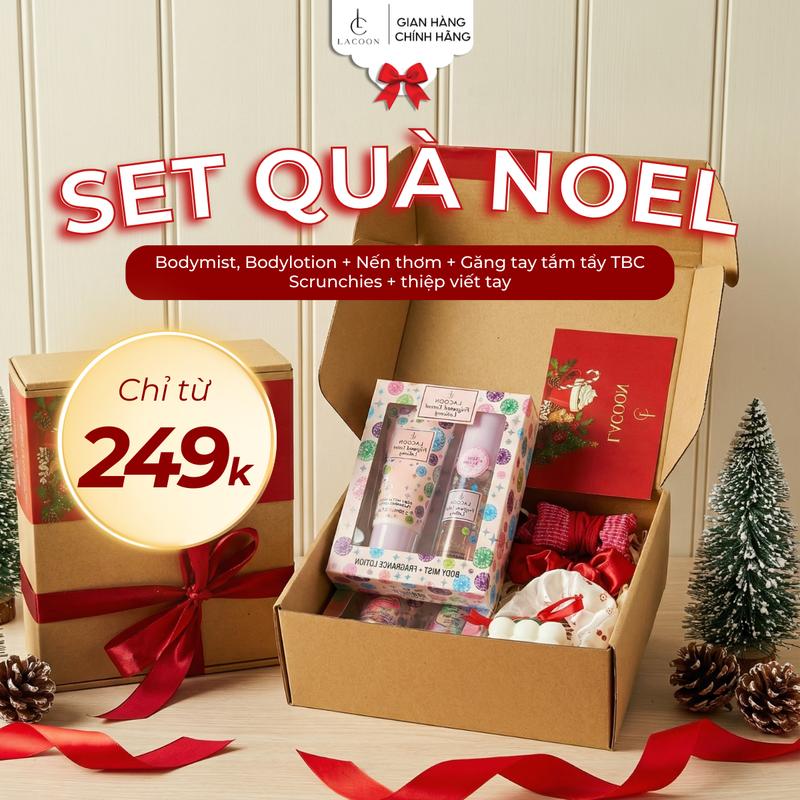  Lacoon Set Quà Tặng Noel Full Box – Bodymist Hương Nước Hoa Chính Hãng - Combo Quà Tặng Nữ Sang Trọng Tặng Nến Thơm + Tặng Thiệp + Găng Tay + Dây Buộc Tóc 