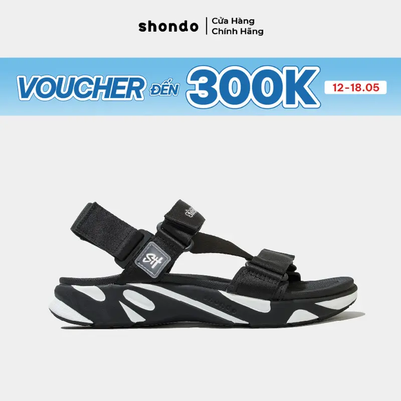 Giày Sandal Nam Nữ Shondo Êm Chân, Bền F8 Đen Trắng Ver.2 F8M1012