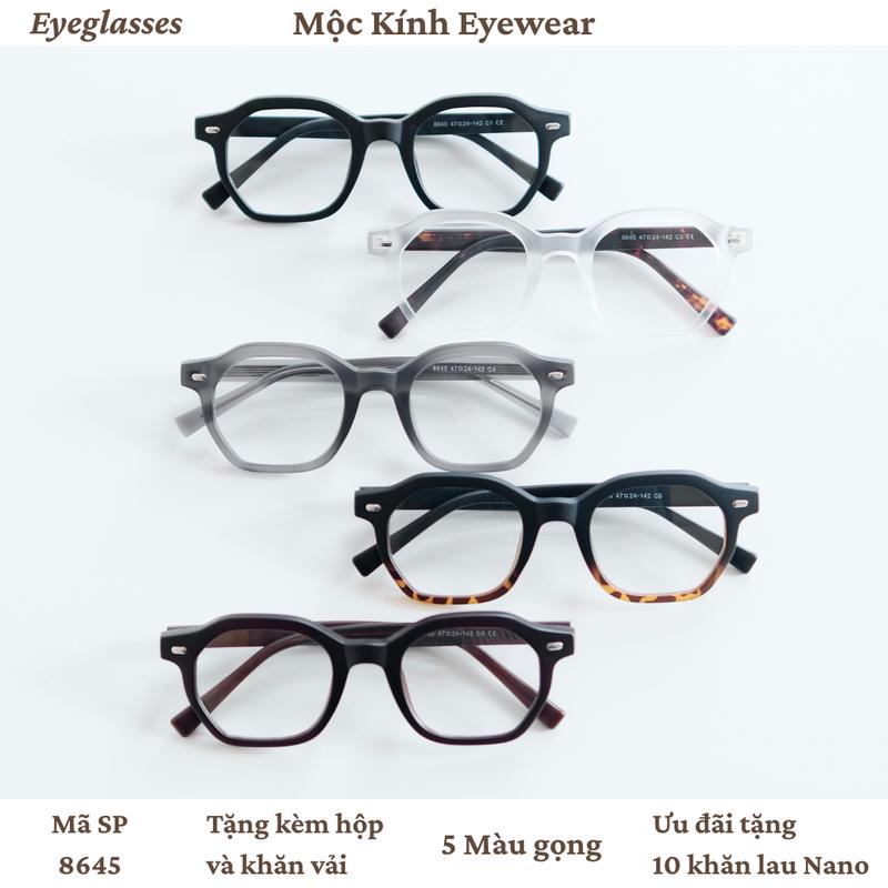Gọng kính cận mắt đa giác thời trang nam nữ 8645 5 màu chất liệu nhựa nhám đơn giản và trẻ trung trendy Mộc Kính