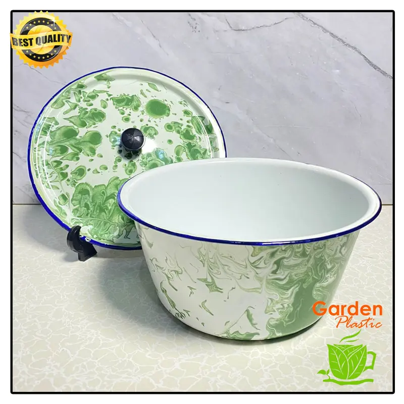 TB BASKOM ENAMEL + LENGKAP TUTUP BLIRIK JADUL VINTAGE HIJAU / PUTIH 20 CM 22 CM 4