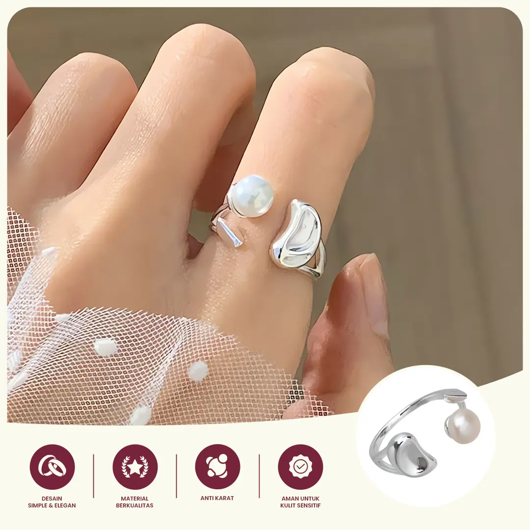 Cincin Silver Mutiara Adjustable Wanita – Desain Minimalis Elegan Anti Karat