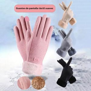 Guantes de vellón con pantalla táctil para hombre y mujer, cálidos, elásticos, gruesos, a prueba de viento, para invierno, ciclismo, senderismo, pesca, deportes, guantes de dedo completo