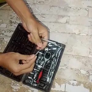 46 pcs Obeng Ratchet Soket Kunci Cincin Soket Kit Alat Perkakas Rumah Alat Perbaikan Sepeda Motor