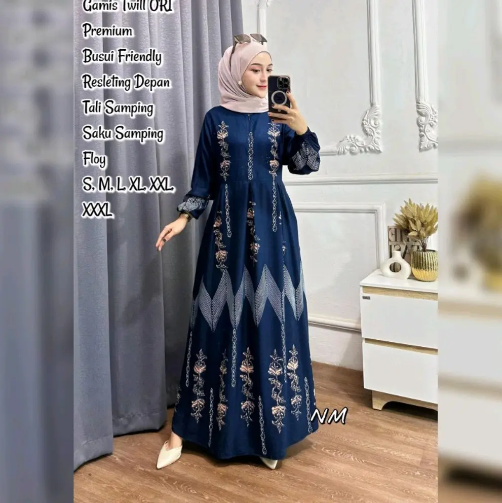 Gamis Batik Twill Ori Premium Halus Motif Batik Cap Malaman Pekalongan Lengan Panjang Tali Samping Dress Wanita Dewasa Muslimah Syari Kekinian Mewah Terbaru Busui Resleting Depan