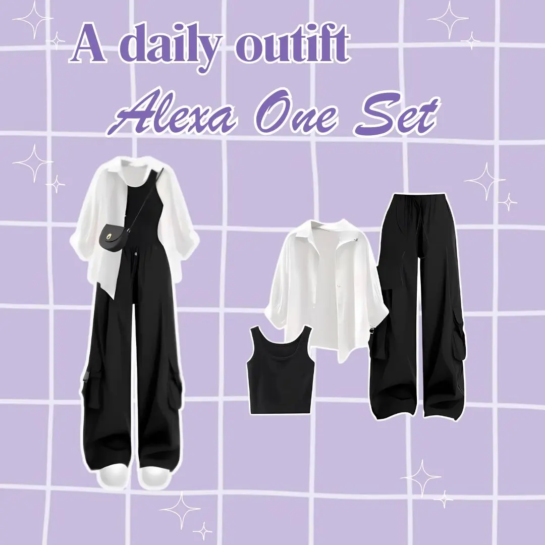 3in1 Setelan OOTD Wanita Remaja Korean Style (Outer kemeja lengan balon+Tanktop+Celana cargo) Outfit Hangout Nongkrong Kekiniain-Alexa set