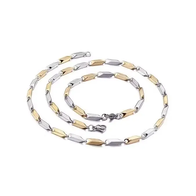 Kalung Titanium Pria Wanita SATU Set Simple Style Model Rantai Padi Stainless steel Silver Anti Karat Terlaris 3