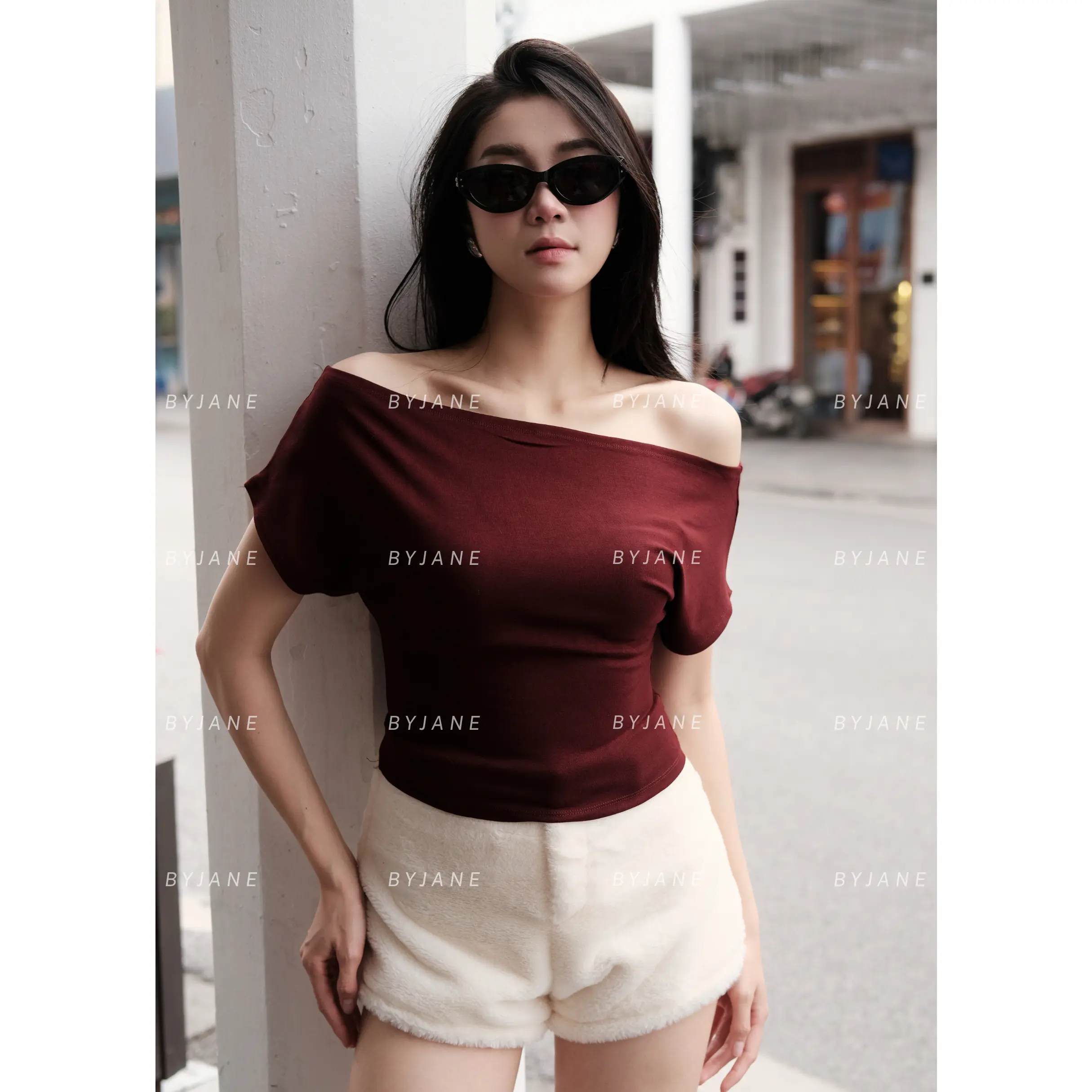 Áo trễ vai cộc tay nữ cotton co giãn BYJANE - 623 | BigBuy360 - bigbuy360.vn