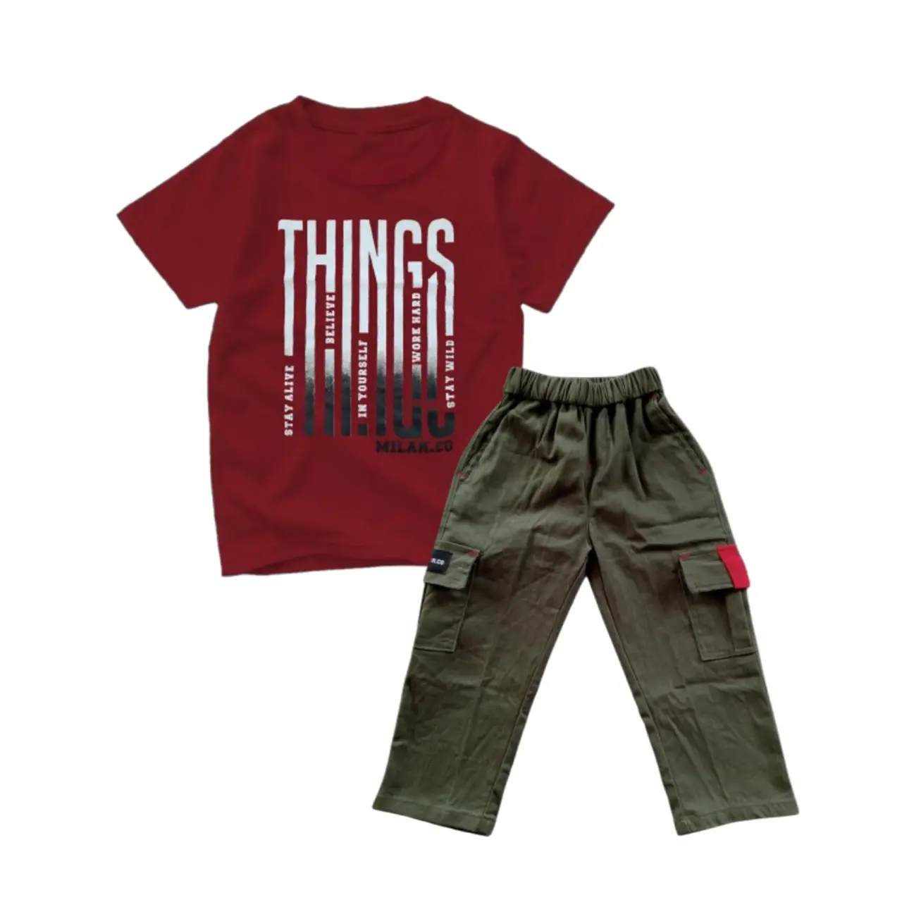 Setelan Anak Laki-Laki Lengan Pendek 3,5-12 Tahun Bahan Cotton Combed 24s Celana Cargo - Fashion