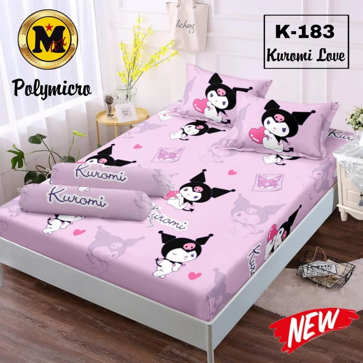 Promo!! SPREI motif Kuromi Love ukuran 180x200 160x200 120x200 free 2 bantal 1 guling  Kasur Busa Springbed Karet Sarung