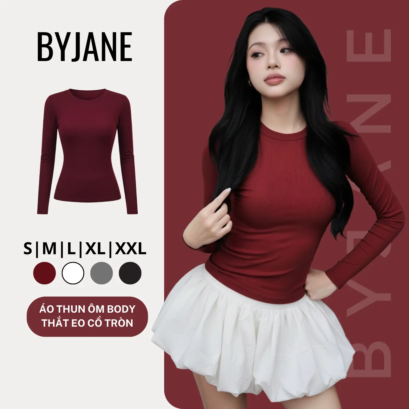 ( MÀU MỚI ) Áo thun cổ tròn dài tay chất co dãn mềm mịn BYJANE -888 | BigBuy360 - bigbuy360.vn