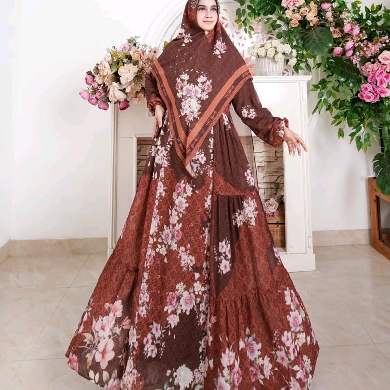 Almira Gamis  Motif printing  Digital klok mayung Gamis pesta   Syari Muslim Kondangan 3