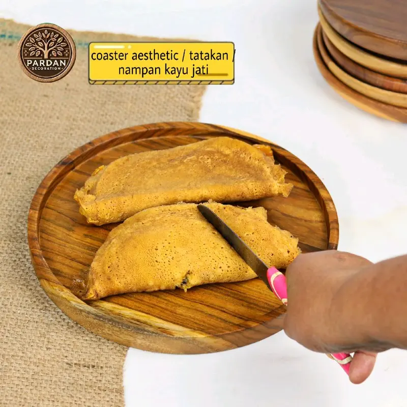 Coaster / Tatatakn Kayu Jati Aesthetic Bulat 30cm - Napan Kayu Foodgrade - Dapur nampan tatakan 1