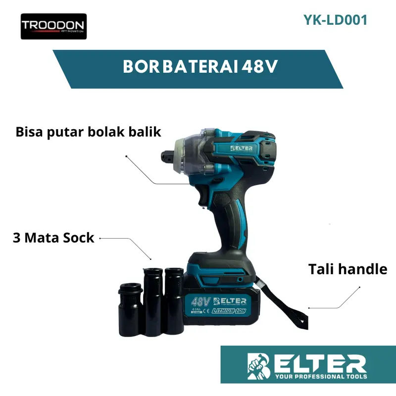 BELTER Mesin Bor Impact Baterai 48v Impact Wrench 12.7mm Bor Buka Pasang Baut Motor 1