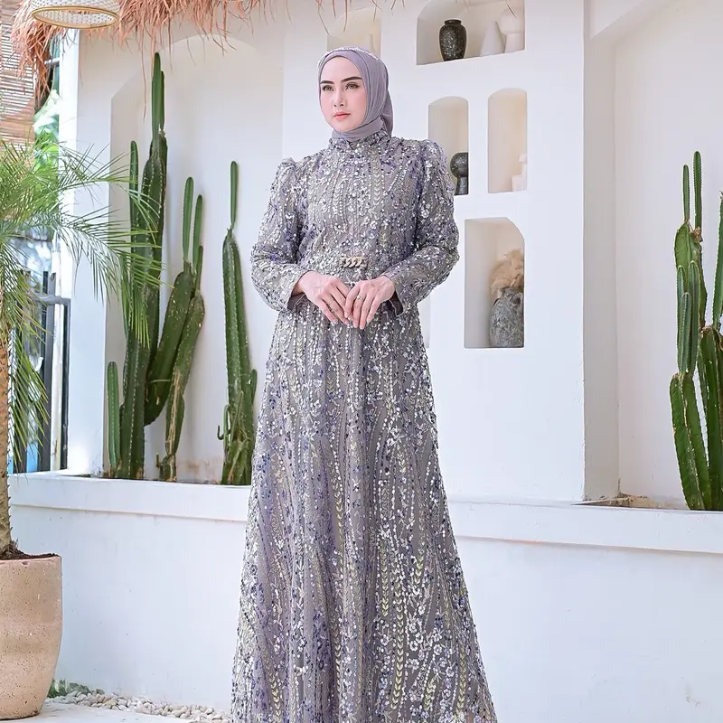 KEMILAU Official  Gaun Aliyah All Size LD 110 - Dress Wanita Busana Muslim Kondangan Pesta Brukat 0