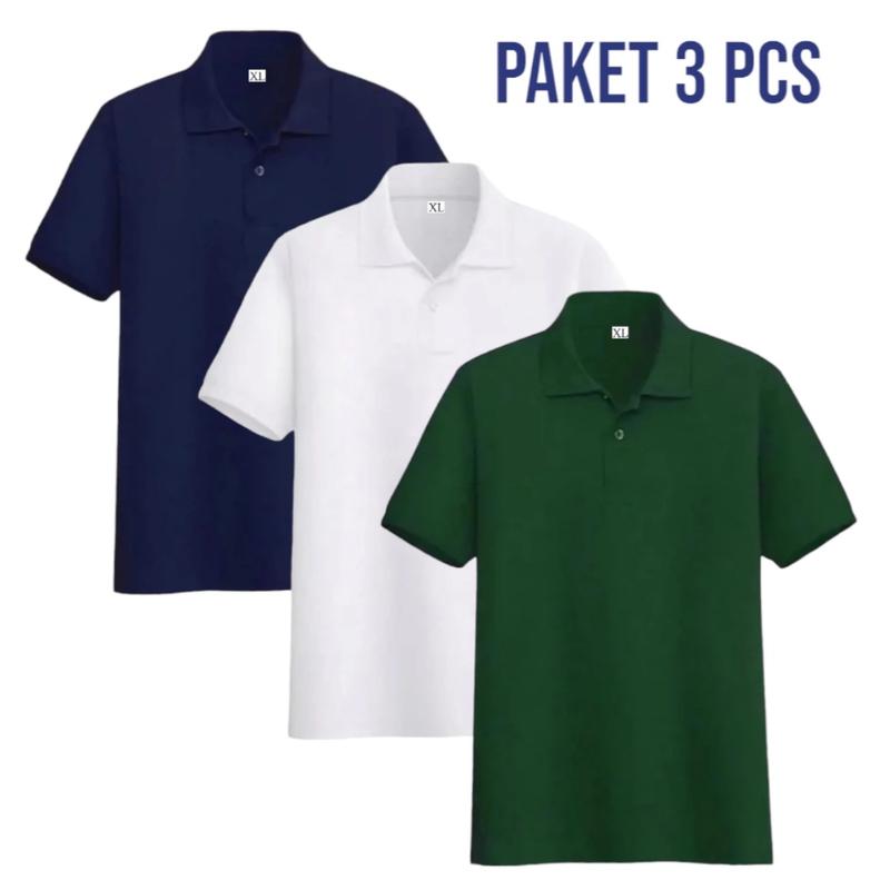 Kaos kerah polos paket 3 pcs bahan lembut premium quality Pendek Pria Tangan Tebal Tshirt 3