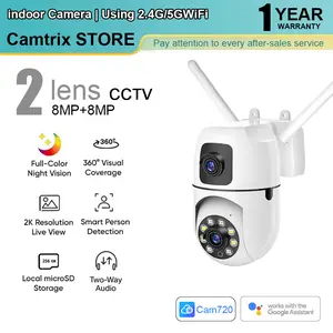 Camtrix Cam720 Dual Lens CCTV Camera 8MP HD Wireless WIFI outdoor with night vision Two-Way Audio CCTV Pantau Jarak Jauh Lewat Hp