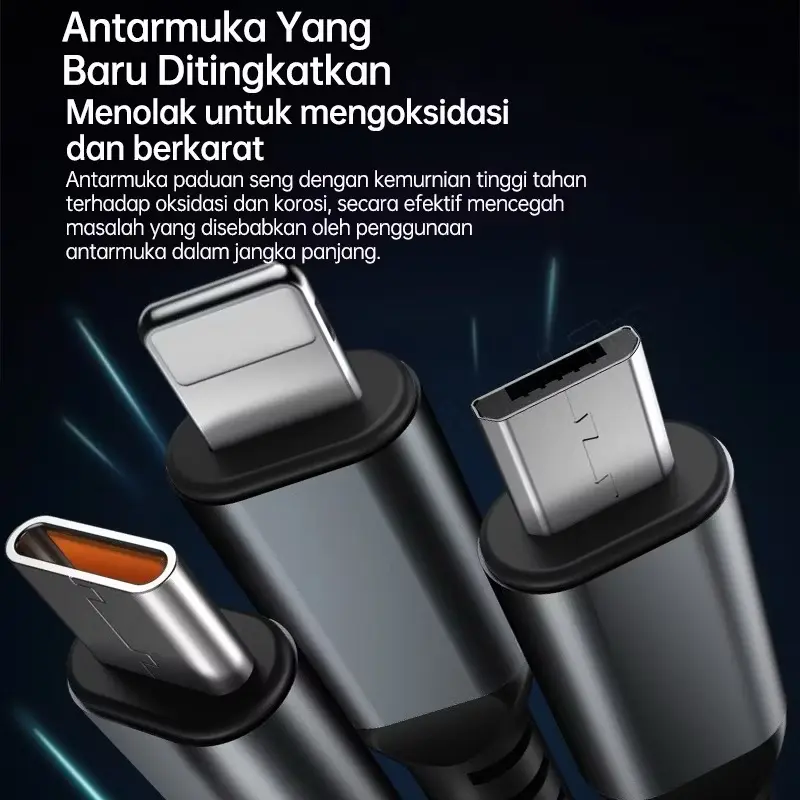 KABEL DATA FAST CHARGING 3 IN 1 OUTPUT DAYA 100W 5