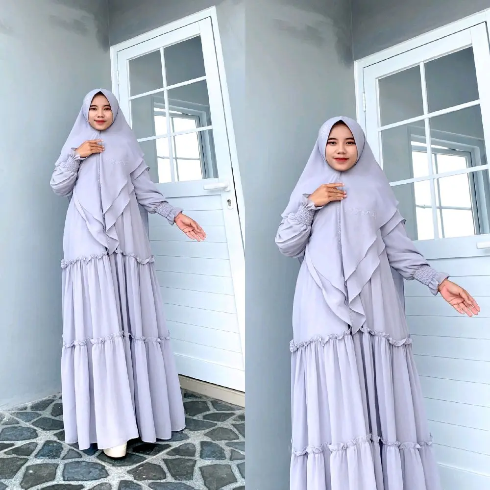 Malmira - Gamis ceruty babydoll set khimar syari wanita muslimah pesta mewah ibu ibu jumbo Dress Panjang Zipper Standar Nyaman