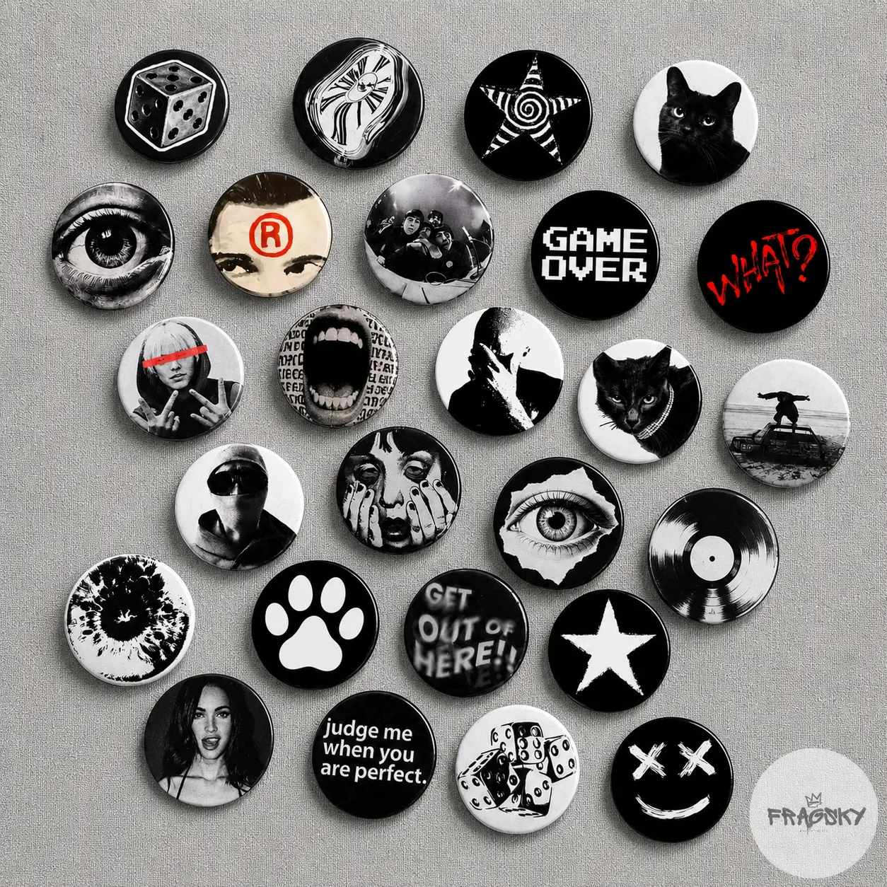 FRAGSKY ACCESSORIES - Pin Button Bros Ukuran 44mm Gambar Aesthetic Skena Kalcer Cool Y2K Keren Untuk Aksesoris Jaket Rompi dan Tas Bahan Logam Seng Berkualitas Anti Gores Elegan Estetik Warna Black Hitam Clips