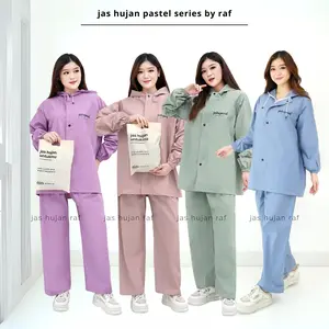 RAF Jas Hujan Setelan Dewasa Mantel Hujan Baju Celana Kain PVC 0.25 Tebal Elastis Anti Air