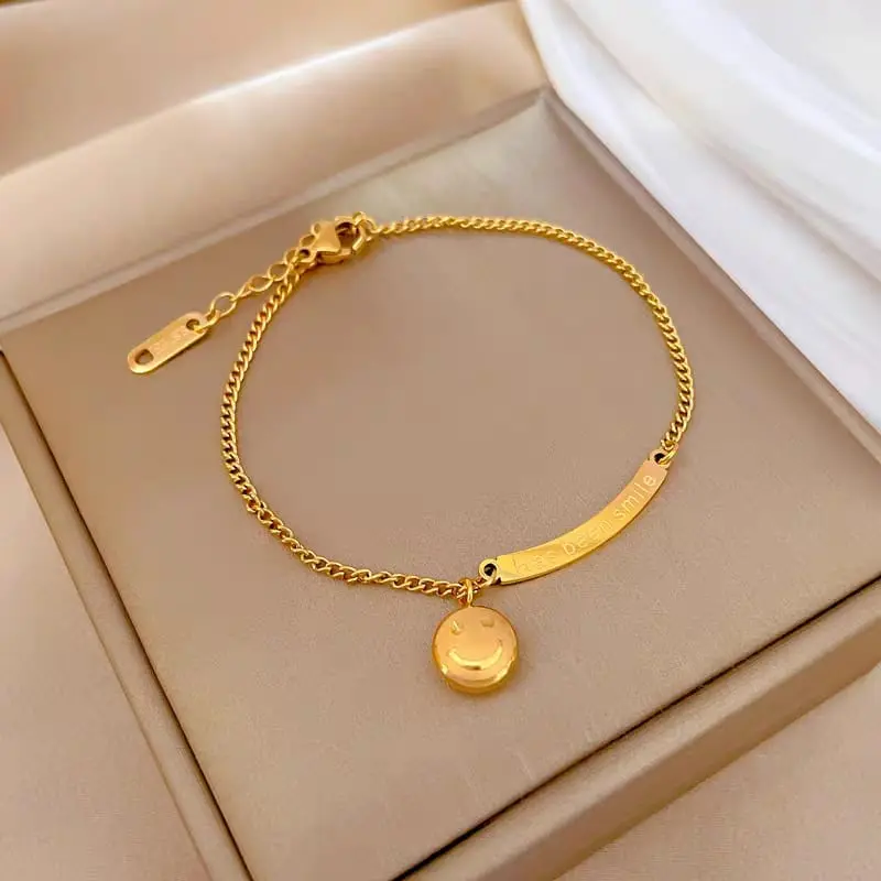 Gelang Tangan Bisa Kaki Titanium Rantai Wanita Aksesoris Smile Anti Karat