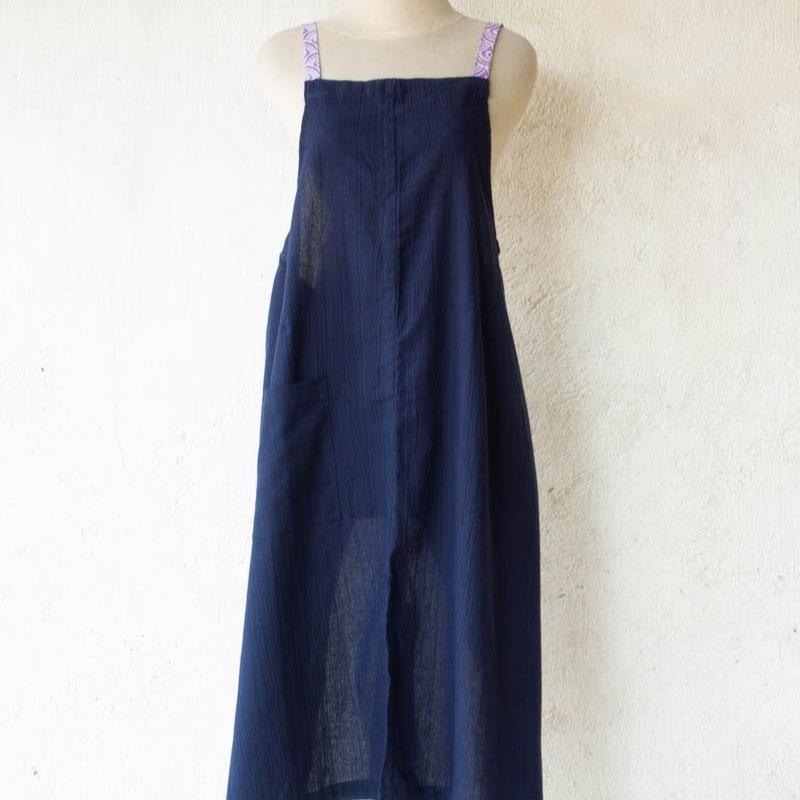 Linen apron masak (Navy) ikushima store