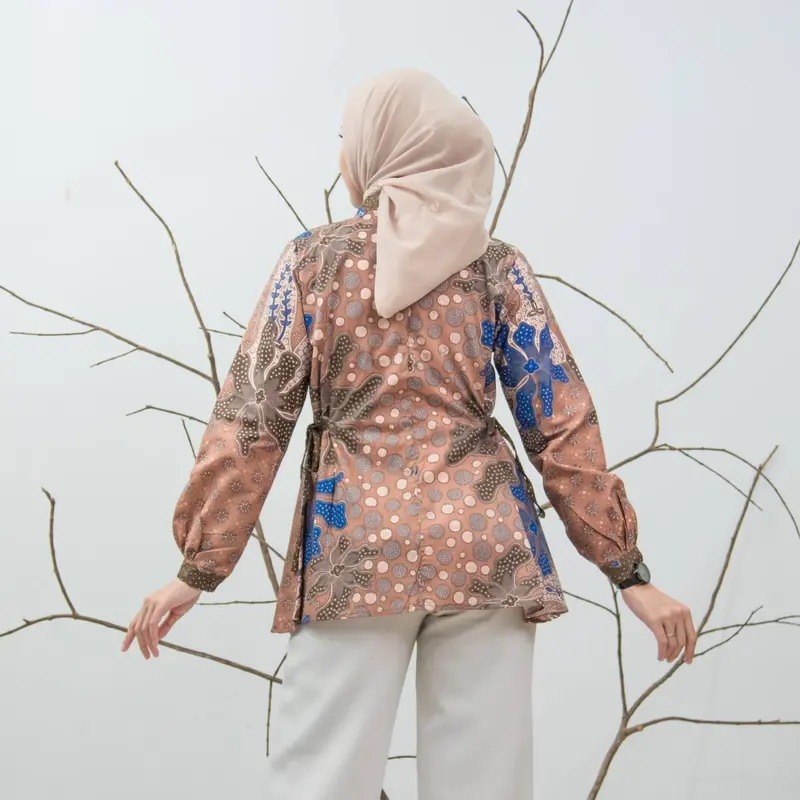 Baju Batik Wanita Lengan Panjang Motif Amanda Modern Monalisa Genes Blouse Bahan Katun Basic Asli Pekalongan 5