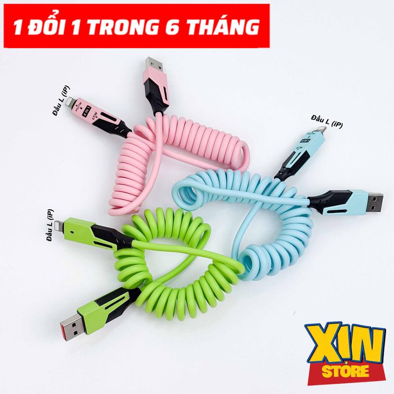 Cáp Xoắn 4in1, Sạc nhanh tối đa 65W, Dây Silicon chống rối, Đầu cáp kim loại, chống gẫy, BH 1 đổi 1