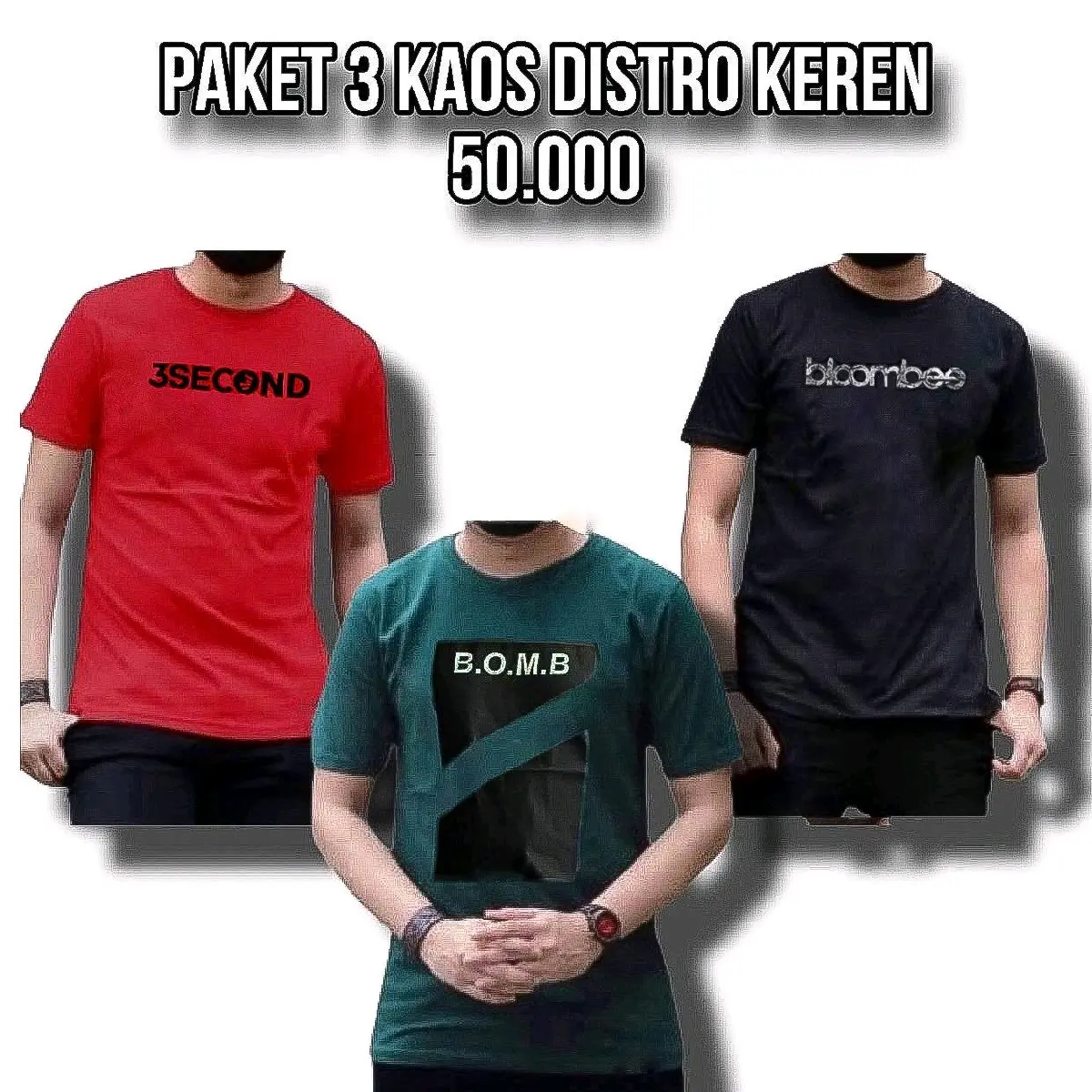 Kaos Distro Pria 50 Ribu Dapat 3 Oblong Lengan Pendek Beli Lokal Slim-fitting Semi Katun