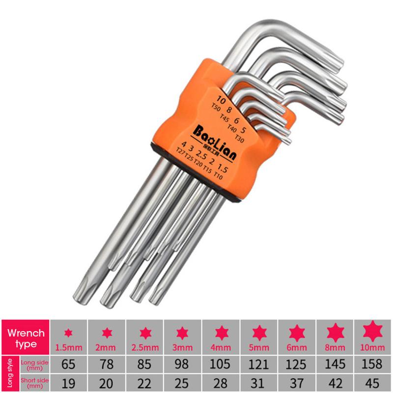 9Pcs Torx Star Wrench Kits Set Allen Keys Hexagon Hex Head Spanner Keys Set Double End L Type Star Screwdriver Hand Repair Tools 4