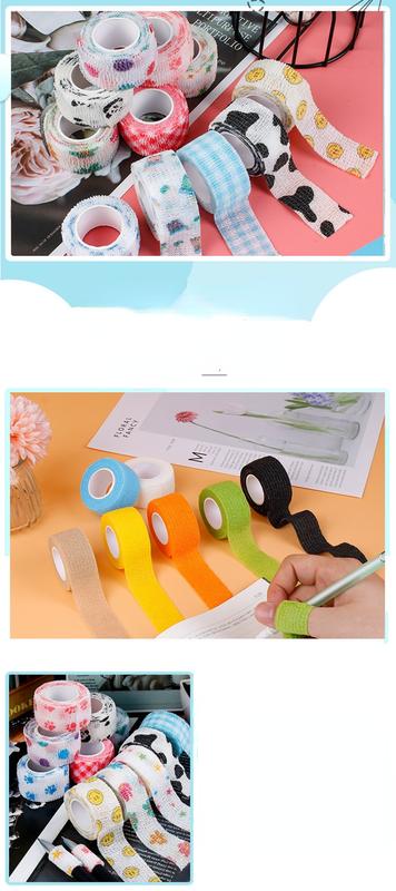Product Introduction of 5 pcs Finger guard bandage writing Printed Medical self-adhesive bandage sports tape non-woven elastic pet tattoo 4.8m bandage 7