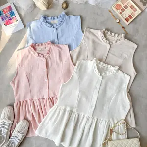 Inner Blouse Busui / Inner Balon Tanpa Lengan / Blouse Kutungan Korean Style / inner blouse kancing / Inner Ruffle top / inner blouse busui friendly / blouse ruffle sleeveless  / inner blouse ruflle / inner tanpa lengan