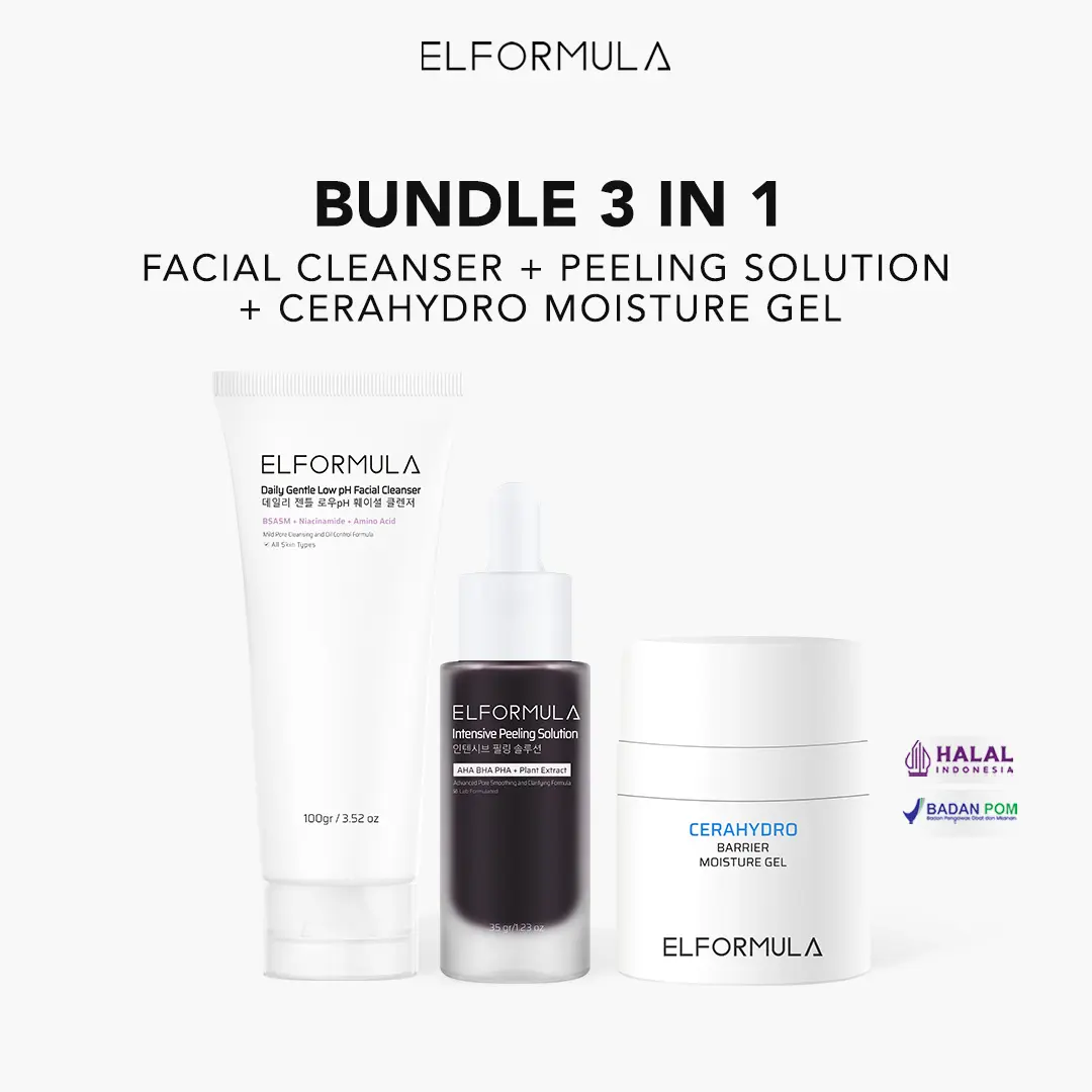 ELFORMULA Intensive Care Bundle 3in1 - Daily Gentle Low pH Facial Cleanser + Intensive Peeling Solution + CeraHydro Barrier Repair Moisture Gel
