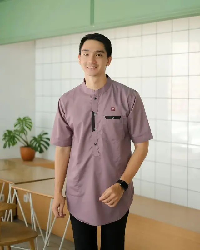 Koko Kurta Lengan Pendek Warna Mauve Bahan Katun Toyobo Baju Koko Pria Dewasa Terbaru di Lebaran 2025 Muslim 0