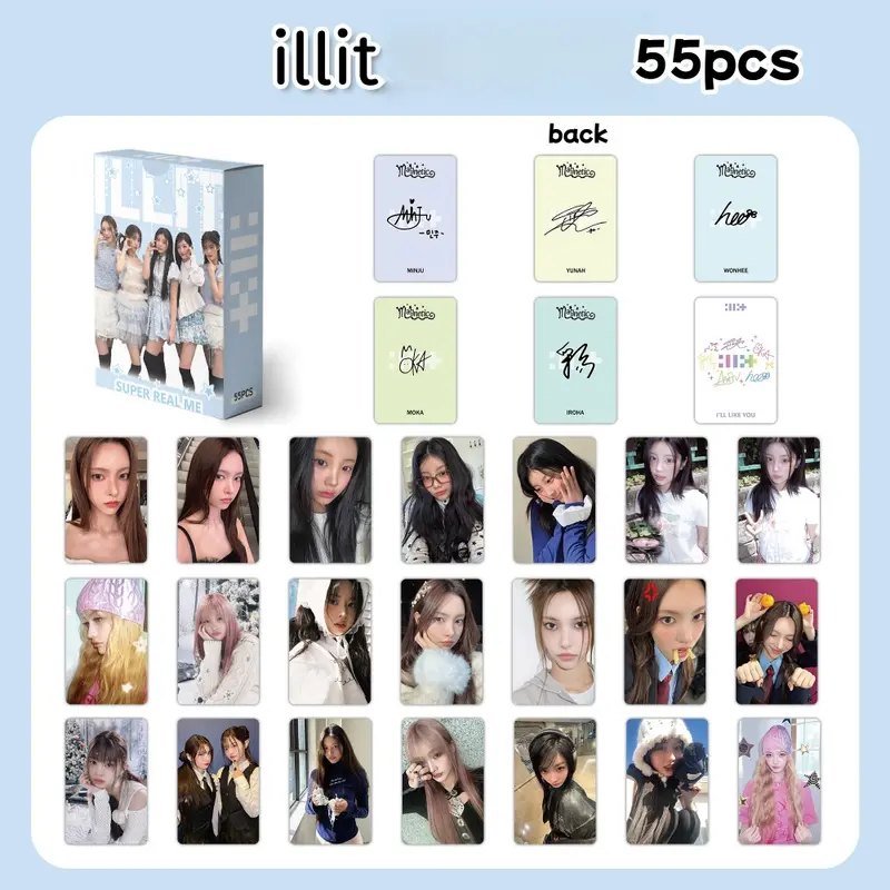 Thẻ Lomo Laser 3d, ILLIT, 50-55 cái / hộp, Thẻ ảnh Album SUPER REAL ME, WONHEE Solo, YUNAH, MINJU, MOKA, IROHA, Bưu thiếp 3d, Đang Giảm Giá, JY 0