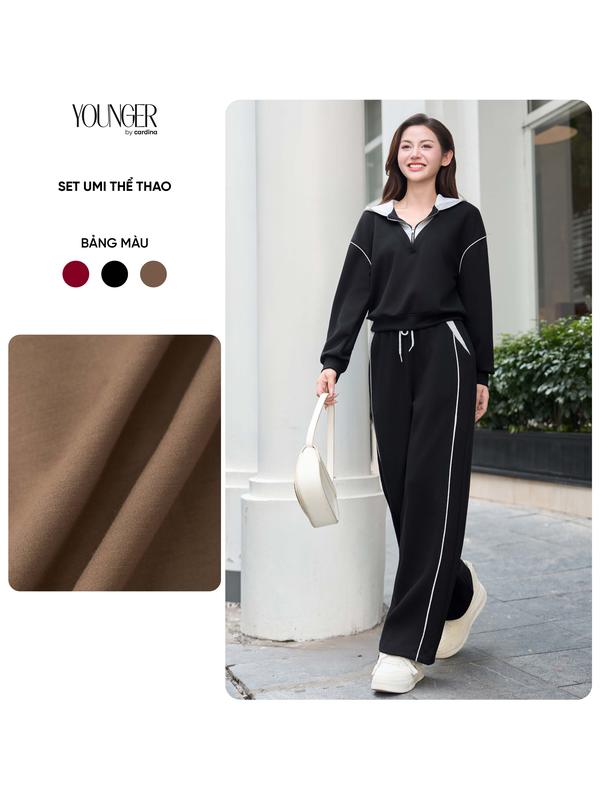  Đồ bộ nữ Younger By Cardina vải umi kiểu dáng thể thao áo phối mũ quần suông 5YANF24 5YQDT24  tách sét  