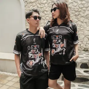 Fynex Sport - Gear Black Kerah V Neck X Letter F Jersey VIntage Boxy DIgital Print Unisex Anti UV + Anti Bakteri Pria dan Wanita Baju Olahraga