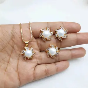 Gratis Gelang - Set Bunga Permata Mutiara Tawar Asli Bersertifikat