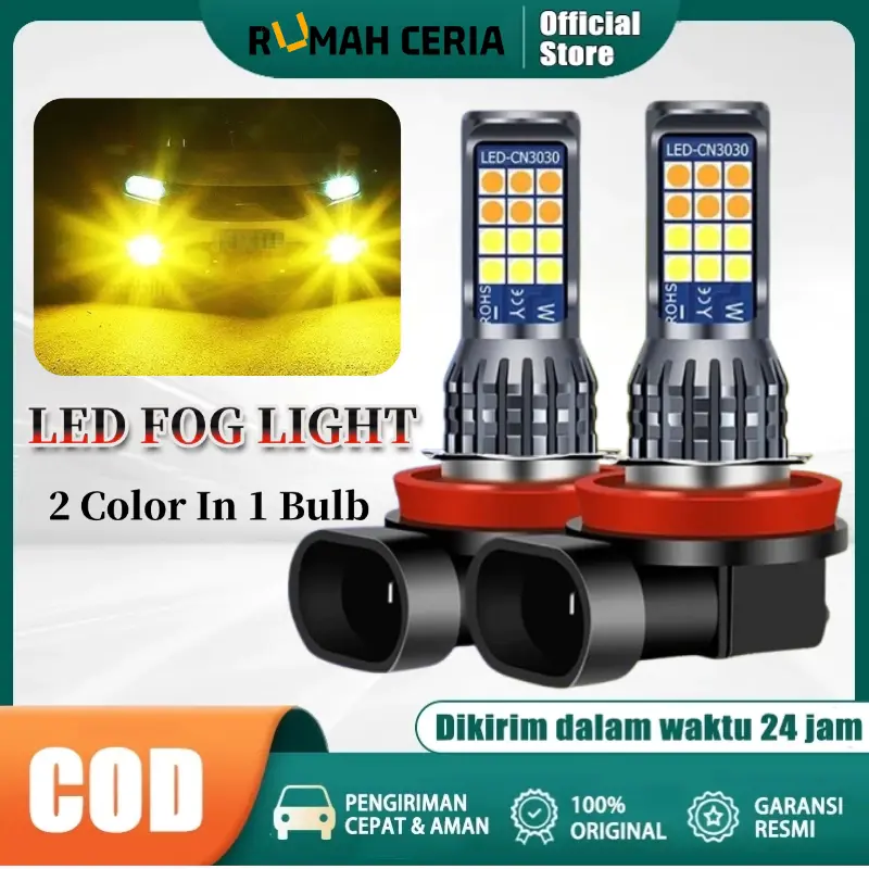 【COD】1PCS 【LED】 Lampu LED Putih H11 Two Color 24SMD untuk Headlight / Fog lamp Mobil Lampu Depan 3030 SMD 12-24V Anti Kabut Untuk Mobil