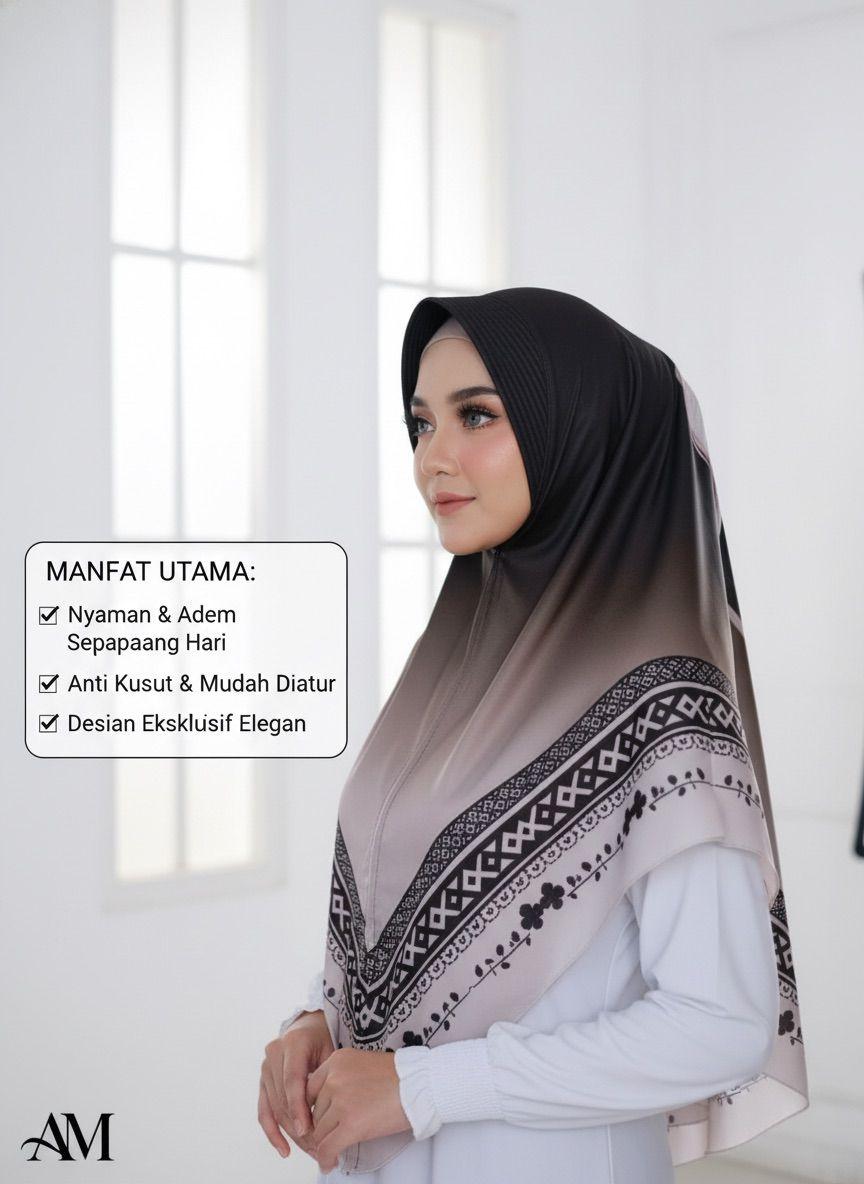 Hijab Bergo Motif Gradasi Pita Jersey Premium Bahan Nyaman 10 Warna Elegan & Tampilan Menarik