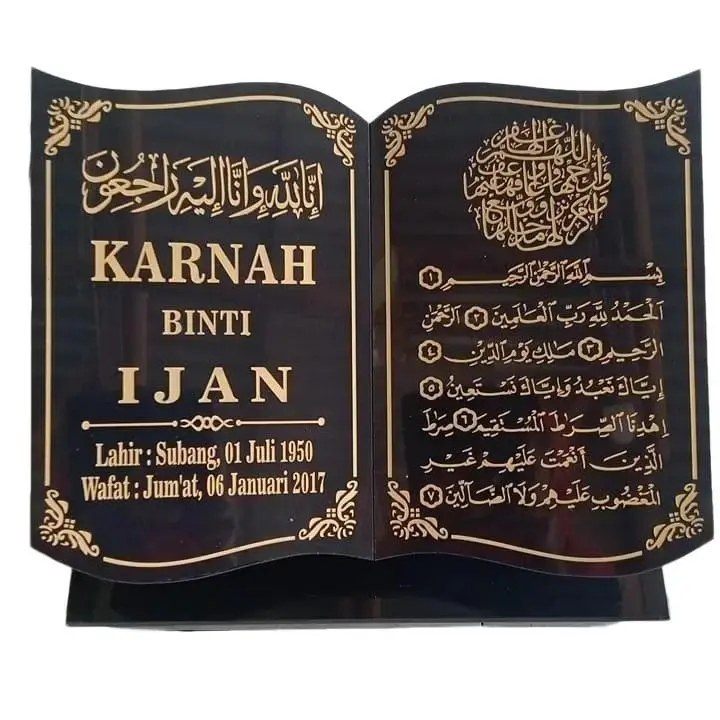 Batu Nisan Makam Granit Bentuk Buku (Plus Dudukan) Ukuran 30x40cm Custom Nama Batu Nisan Kuburan Anti Luntur Tahan Lama Keramik